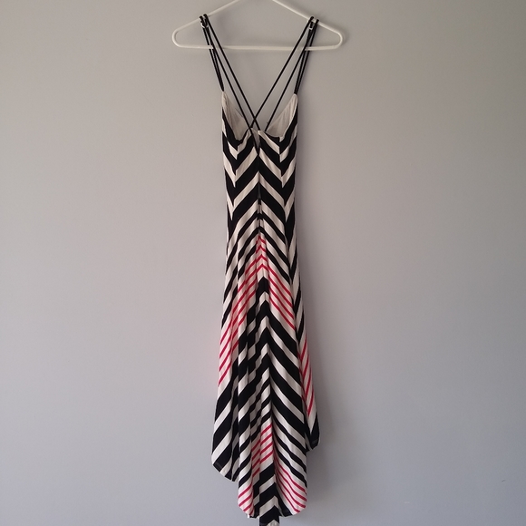 BEBE Maxi Sundress Spaghetti Strap Low-Cut Striped Black White Red Extra Small - Picture 9 of 10